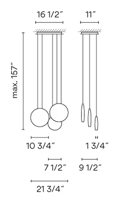 Cosmos Pendant Lamp by Vibia, size drawing: Model 2510