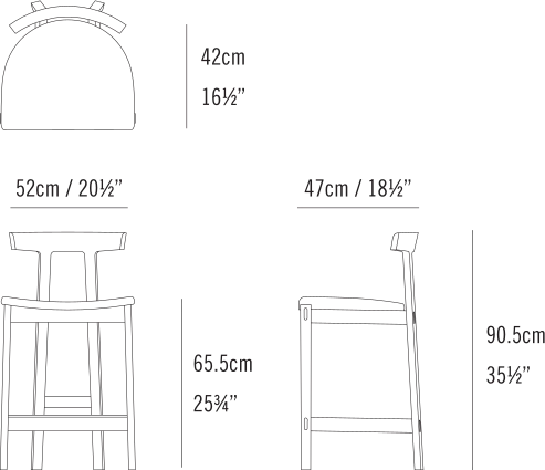 Torii Stool by Bensen, size drawing: Torii Counter Stool