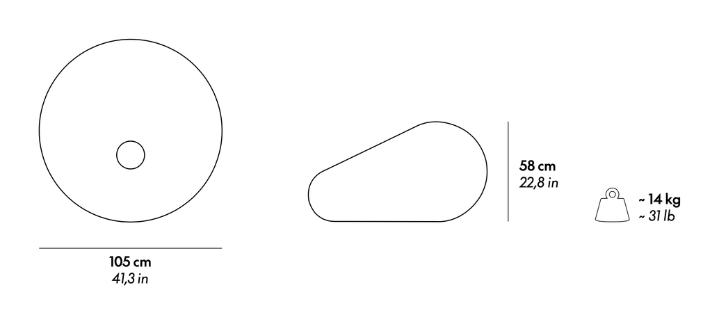 Detecma Seat by Gufram, size drawing