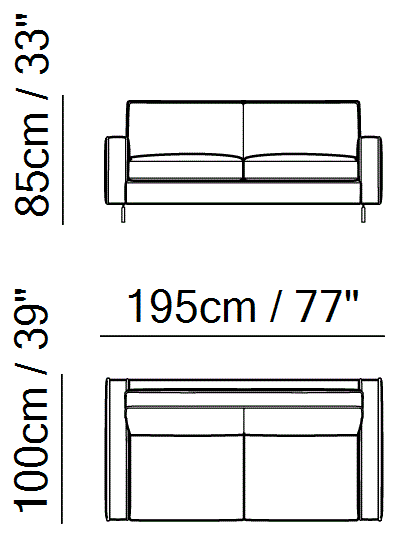 Capriccio Sofa Bed by Natuzzi Italia: Three-seater sofa, outline drawing with sizes