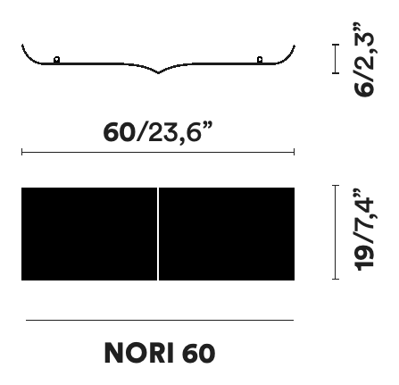 Nori Wall Shelf by Opinion Ciatti, size drawing: NORI 60