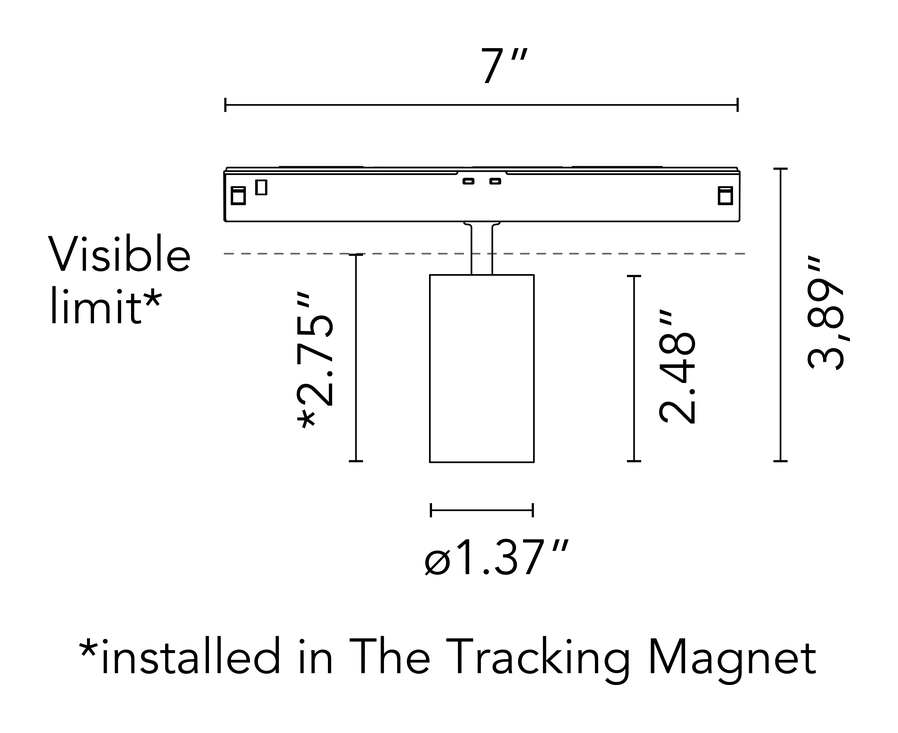 Light Shadow Spot 30 Module, Tracking Magnet by Flos, size drawing