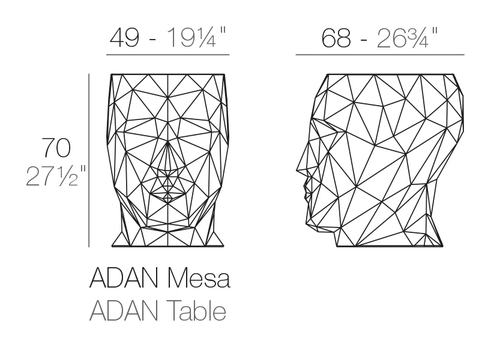 Adan Table 49 × 68 × 70 by Vondom, size drawing