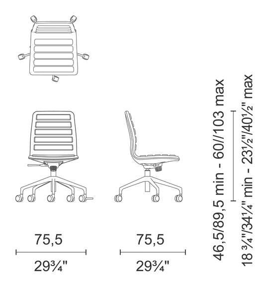 Lotus (Low, Medium, High) Chair by Cappellini, size drawing: LS_35CR