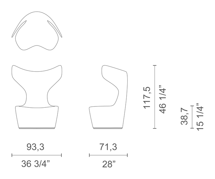 Drum Armchair by Cappellini, size drawing: DRU6F / DRU6