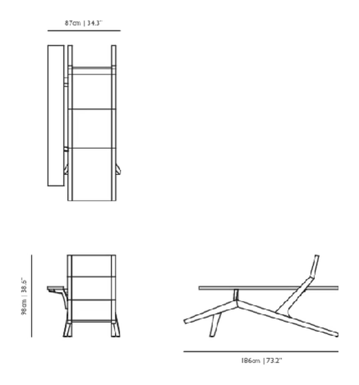 Liberty Chaise Lounge by Moooi, size drawing