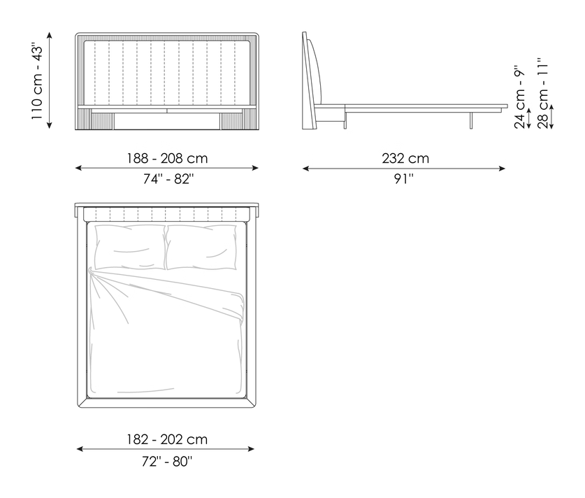 Nelson Double Bed by Bonaldo, size drawing: Nelson