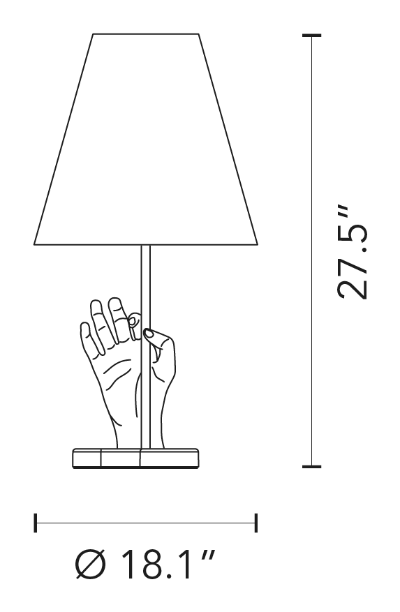 Mano Table Lamp by Fontana Arte, size drawing