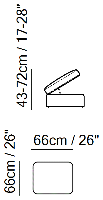 Bracque Pouf by Natuzzi Italia: Pouf container with piston, outline drawing with sizes