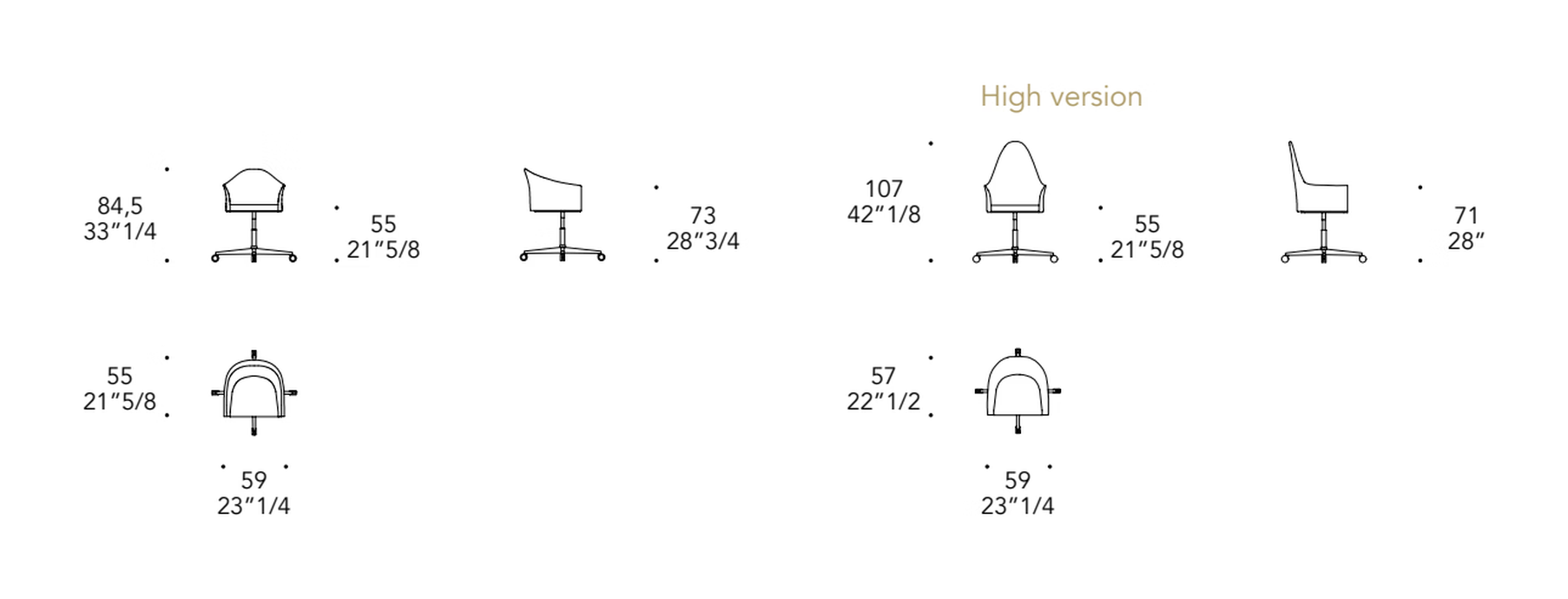 Peggy Office Chair by Reflex, size drawing