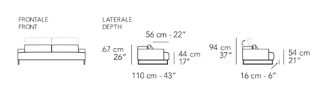 Moorea Sofa by Nicoline, size drawing: Front and side views