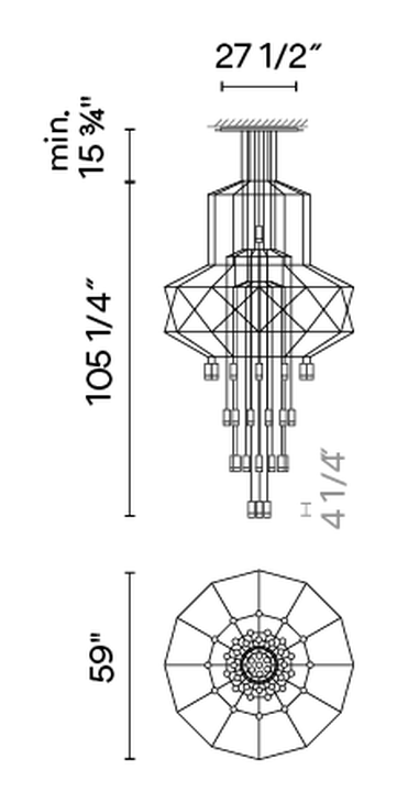 Wireflow Chandelier by Vibia, size drawing: Model 0374