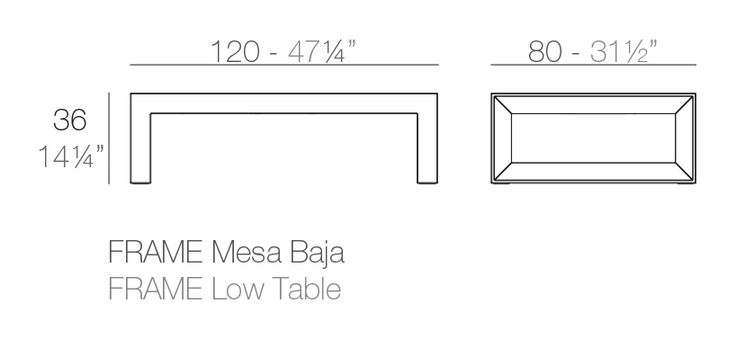 Frame Low Table by Vondom, size drawing