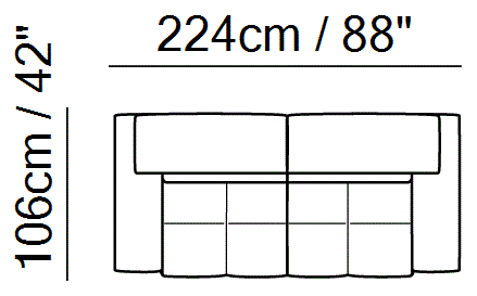 Avana Sectional by Natuzzi Italia: Two-and-a-half-seater sofa, outline drawing with sizes