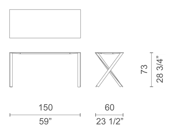 Bambi Table by Cappellini, size drawing