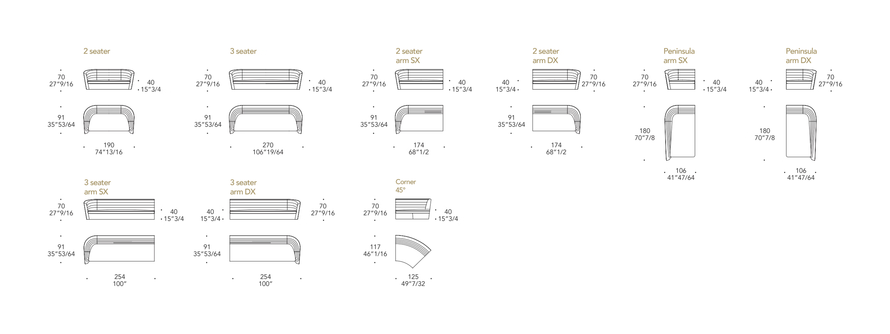 Granturismo Sofa by Reflex, size drawing 1