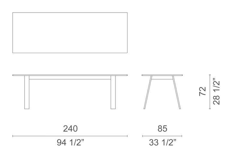 Bac Dining Table by Cappellini, size drawing: BAC2