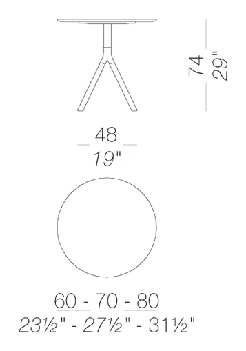 Fork P120 Table by LaPalma, size drawing
