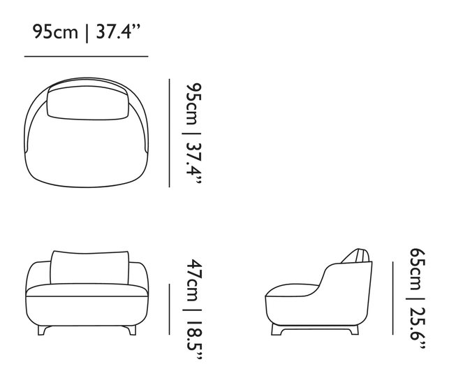 Bart Armchair by Moooi, size drawing: Canape