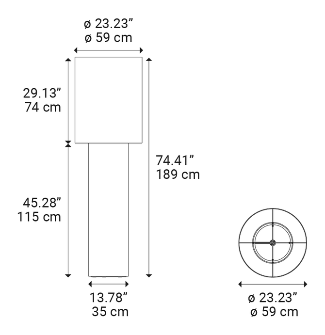 Pipe Floor Lamp by Lodes, size drawing: Pipe Large