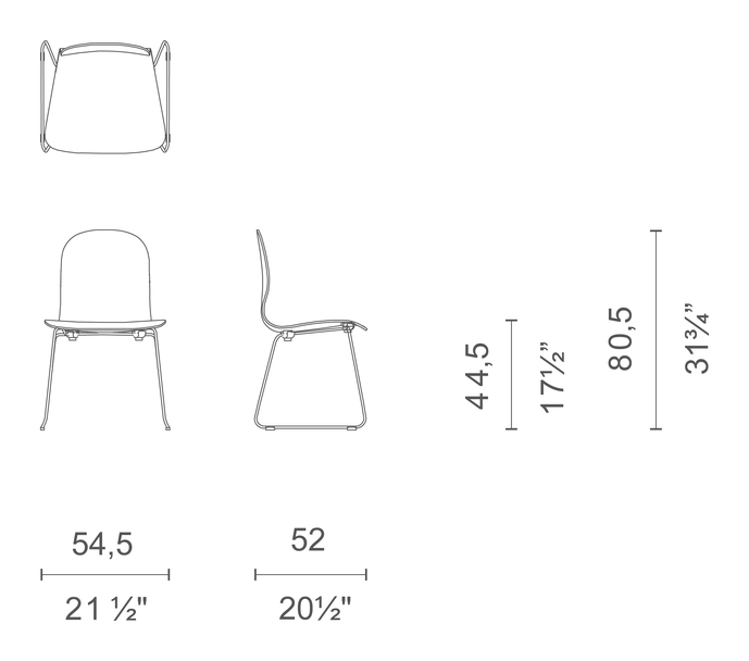 Tate Color Chair by Cappellini, size drawing: TC_3