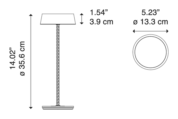 Rod Table Lamp by Lodes, size drawing: ROD