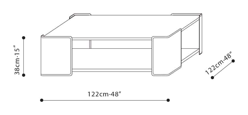 Rubix Coffee Table by Camerich, size drawing: C06C0104