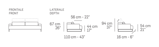 Moorea Sofa by Nicoline, size drawing: Front and side views