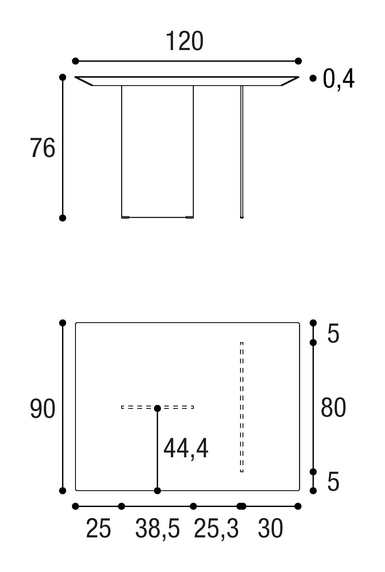 Air Slim Table by Lago, size drawing: 2190W