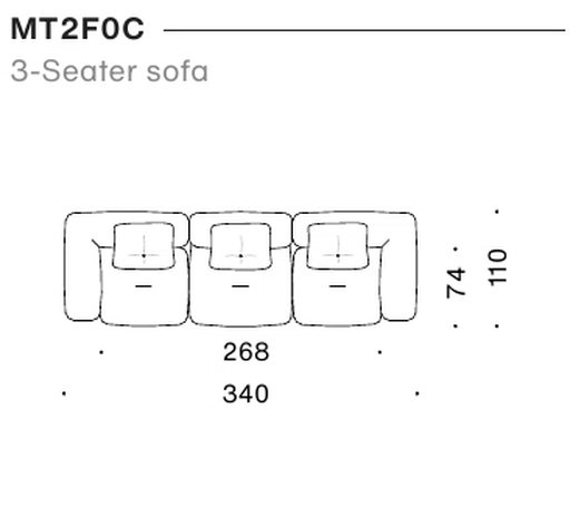 Me-Time Sofa by Moroso, size drawing: 3-Seater sofa