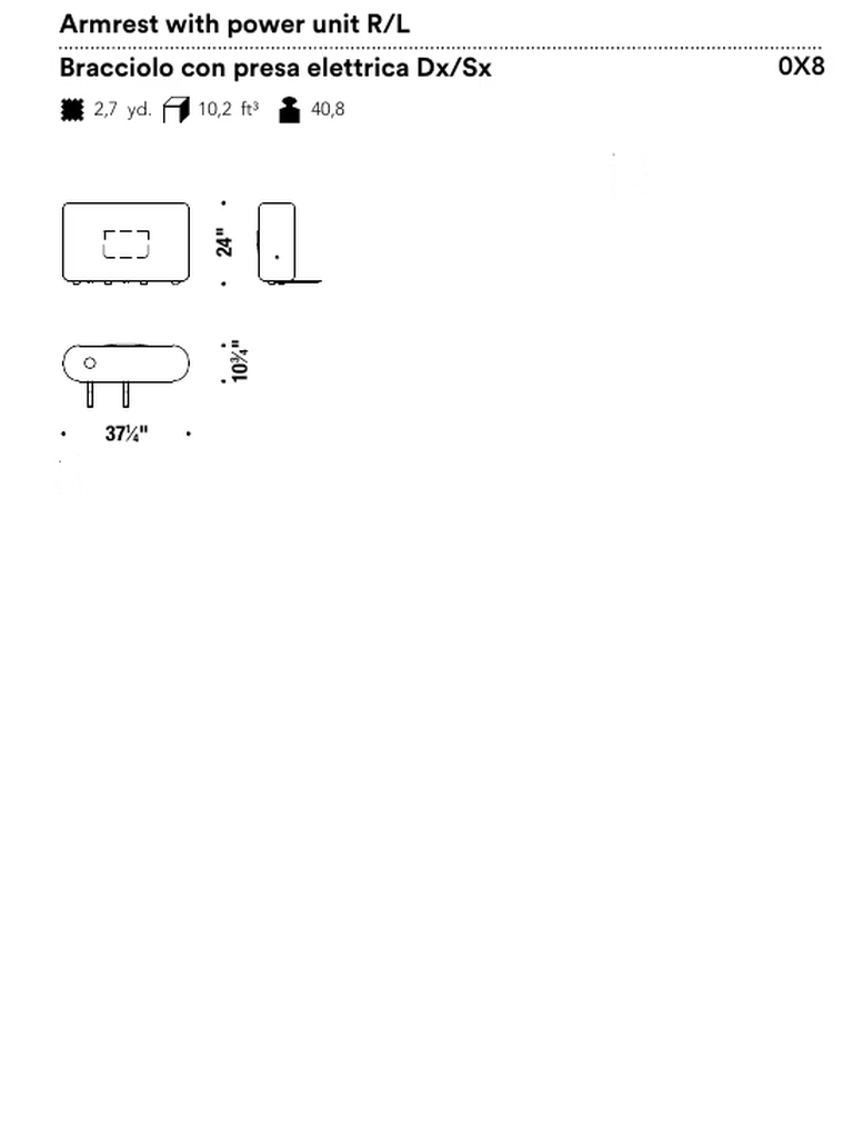 Tape Seating System by Moroso, size drawing: Armrest with power unit R/L