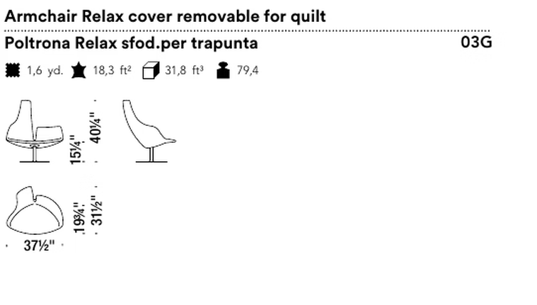 Fjord Armchair, Relax by Moroso, size drawing: Armchair Relax cover removable for quilt