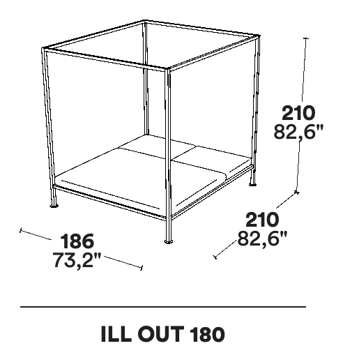 ILletto Outdoor Bed by Opinion Ciatti, size drawing: ILL OUT 180