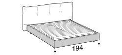 Papilo Bed by Ditre Italia, size drawing: Double size bed for 180x200 cm mattress