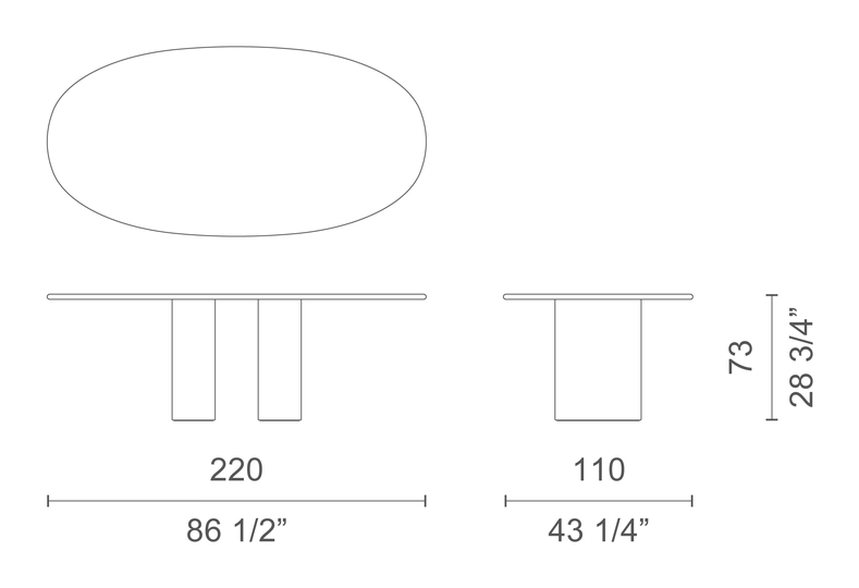 Dolmen Table by Cappellini, size drawing: DOL1