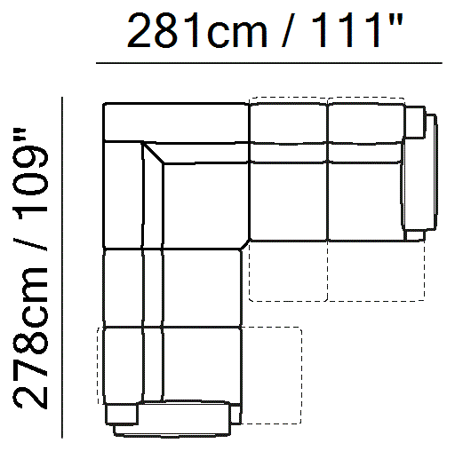 Iago Sectional by Natuzzi Italia: Modular sofa with adjustable headrests, outline drawing with sizes