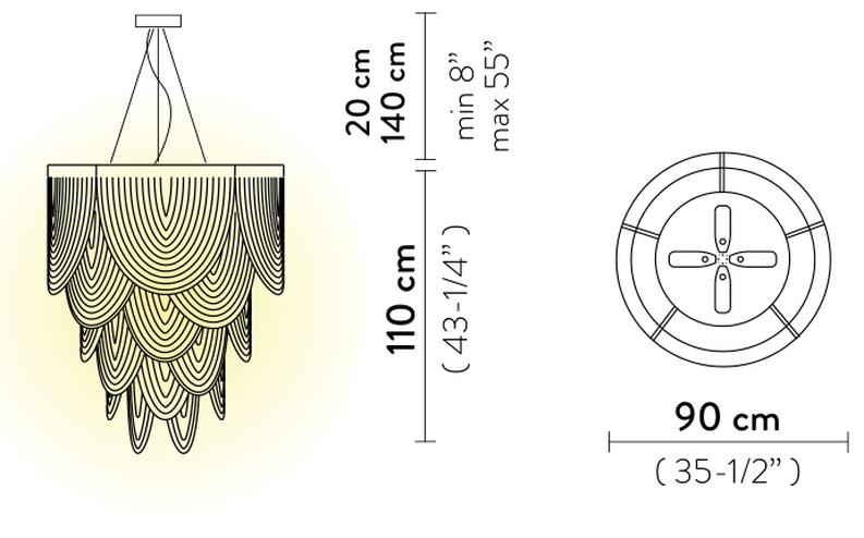 Ceremony Pendant Lamp by Slamp, size drawing