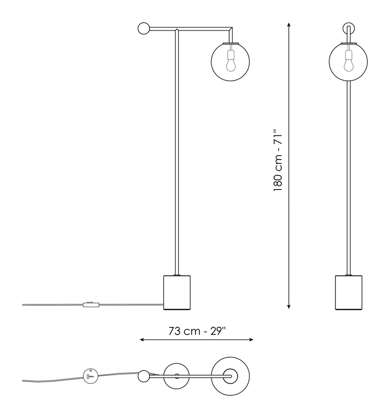 Bardot Lamp by Bonaldo, size drawing: Floor lamp H 180 cm