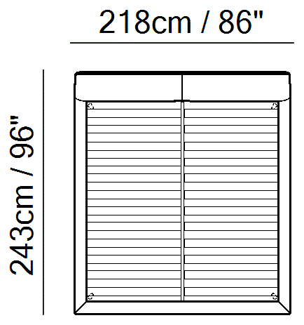 Piuma Bed by Natuzzi Italia: Bed with split mesh 180X200, outline drawing with sizes