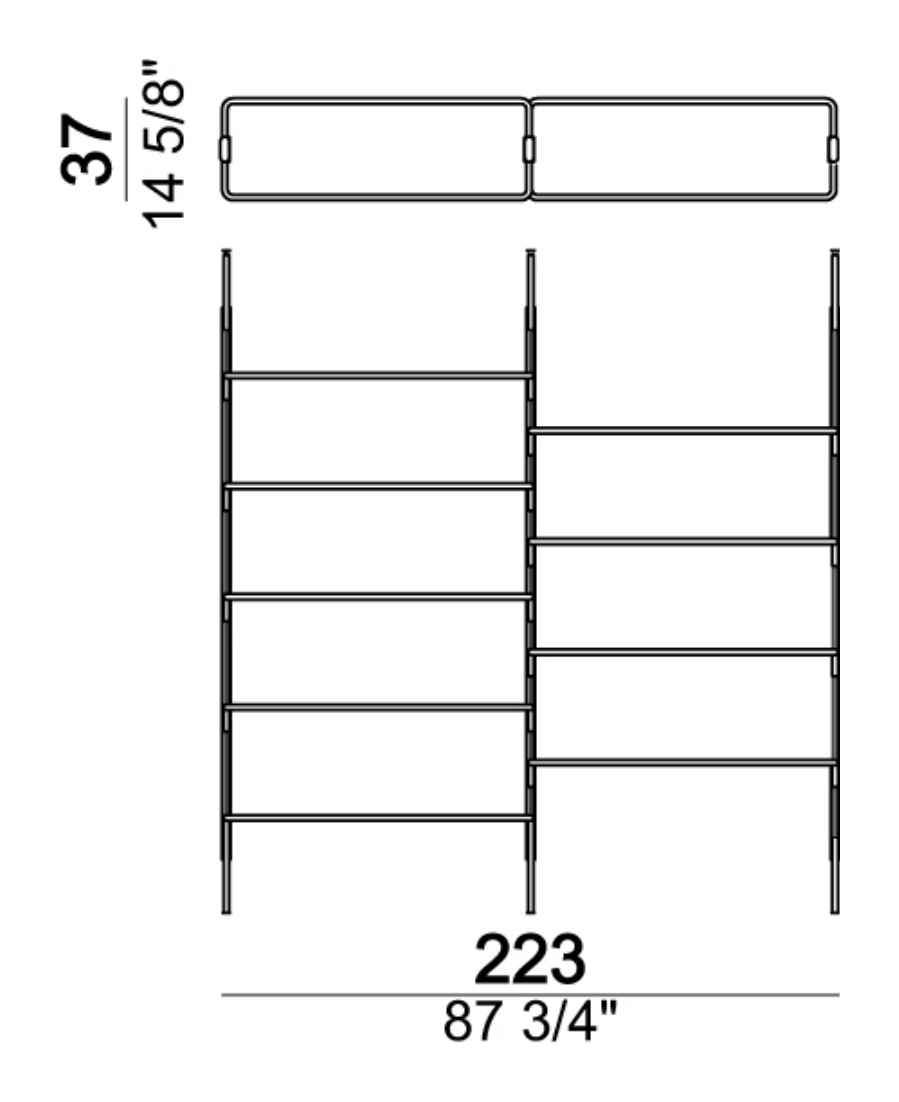 Roxanne Bookcase by Arketipo, size drawing: Ceiling bookshelf 3-04C