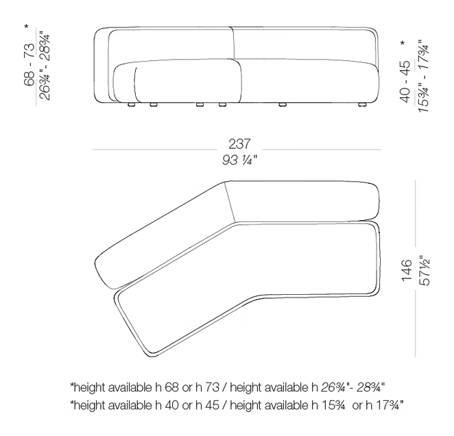 Plus V_shape_30° Sofa by LaPalma, size drawing