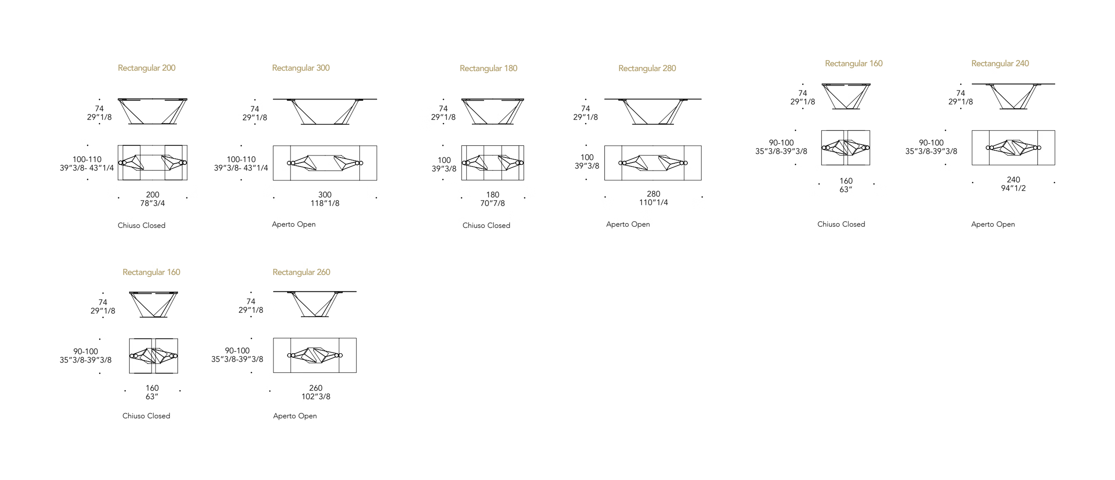 Quartz 72 Allungabile Dining Table by Reflex, size drawing