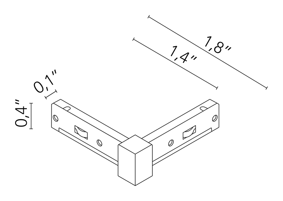 The Micro Running Magnet Surface Track by Flos, size drawing: Surface 90° Corner. Electrical / Mechanical Joint