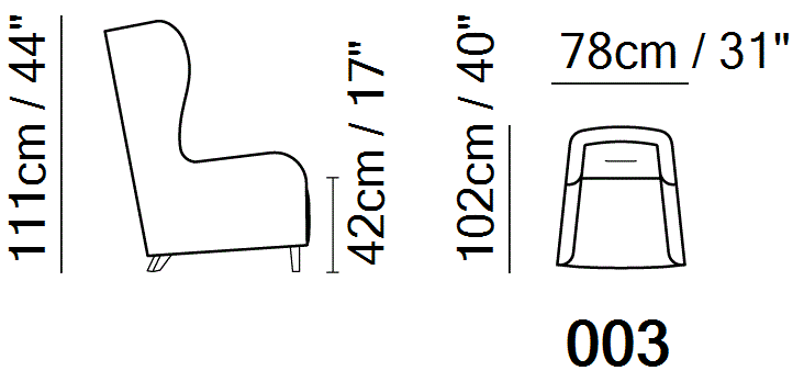 Marlene Armchair by Natuzzi Italia, size drawing