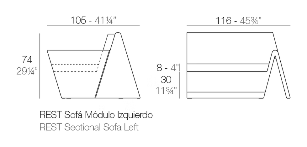 Rest Modular Sofa by Vondom, size drawing