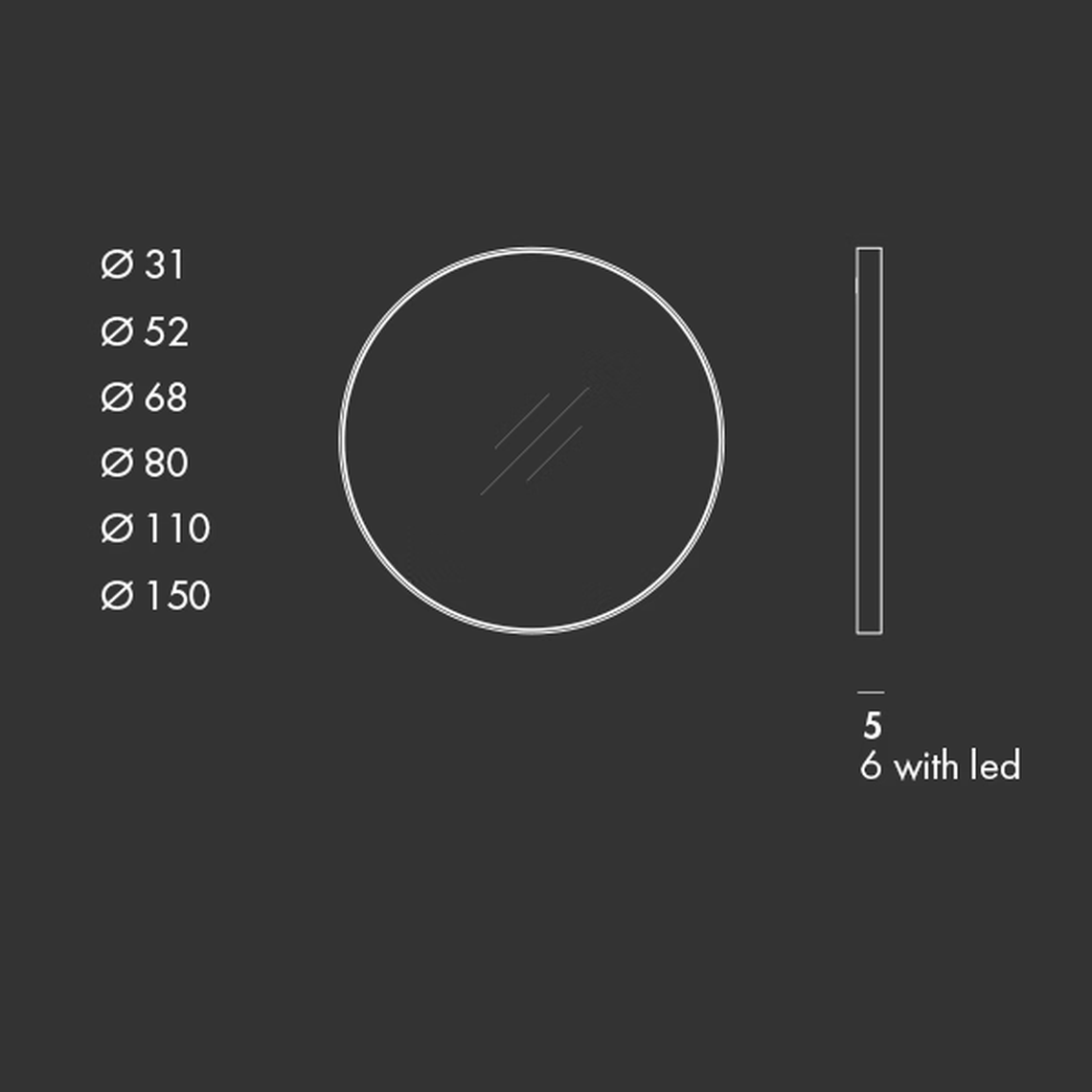 Visual Round Mirror by Sovet, size drawing