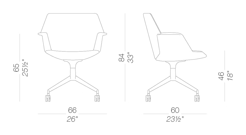Uno S232 Chair by LaPalma, size drawing
