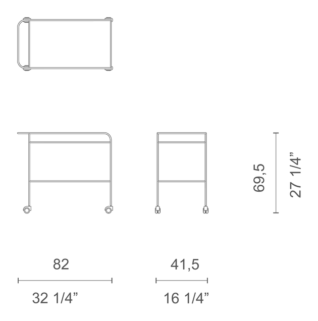 Steel Pipe Drink Trolley by Cappellini, size drawing