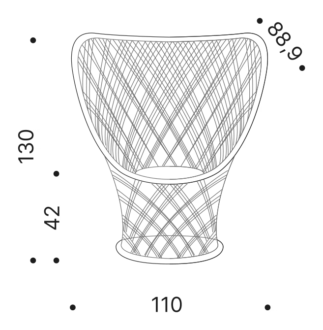 Pavo Real Armchair by Driade, size drawing