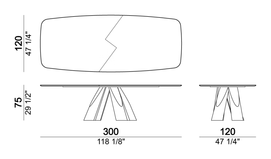Prince Dining Table by Arketipo, size drawing: Dining table